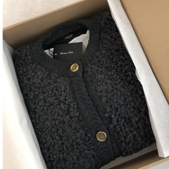 Massimo Dutti Boucle Knit Cardigan with button Charcoal Gray - Picture 8 of 12